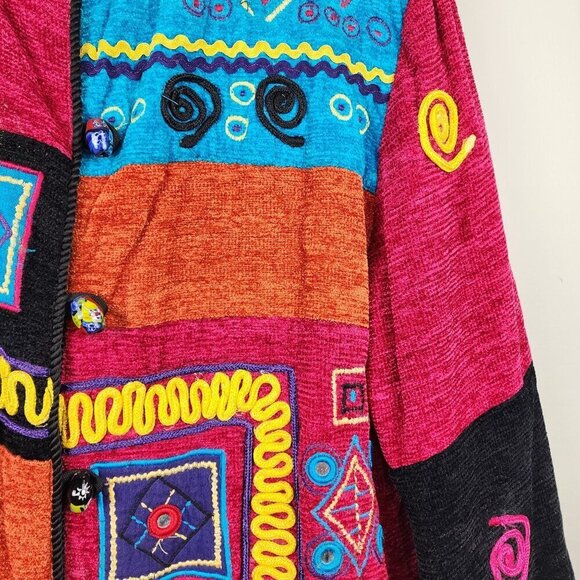 Allure Jacket Sz M women Colorful Patchwork Art to Wear Embroidered - Picture 4 of 14